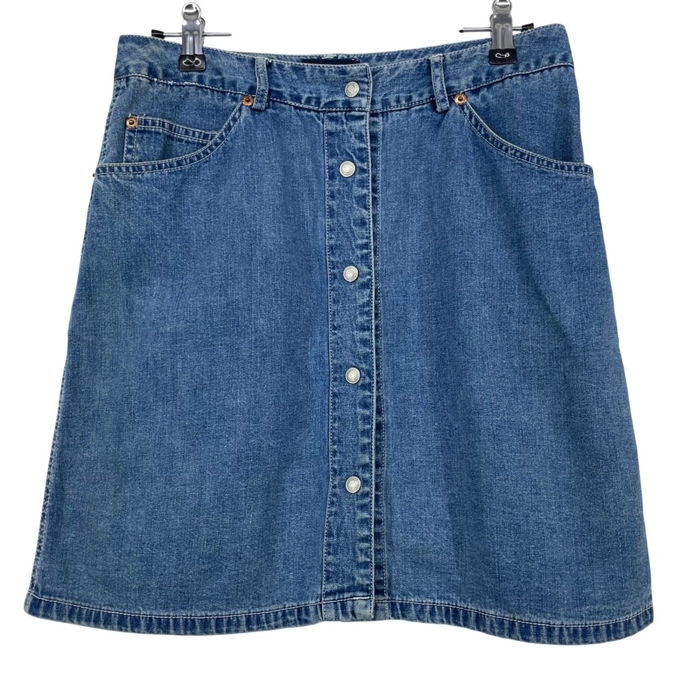 GAP Size 6 Denim Mini Skirt Blue Snap Button Front A-Line High Waisted Womens
